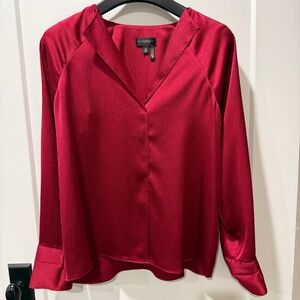 Donna Karan, poly silk cranberry pull over blouse, size M